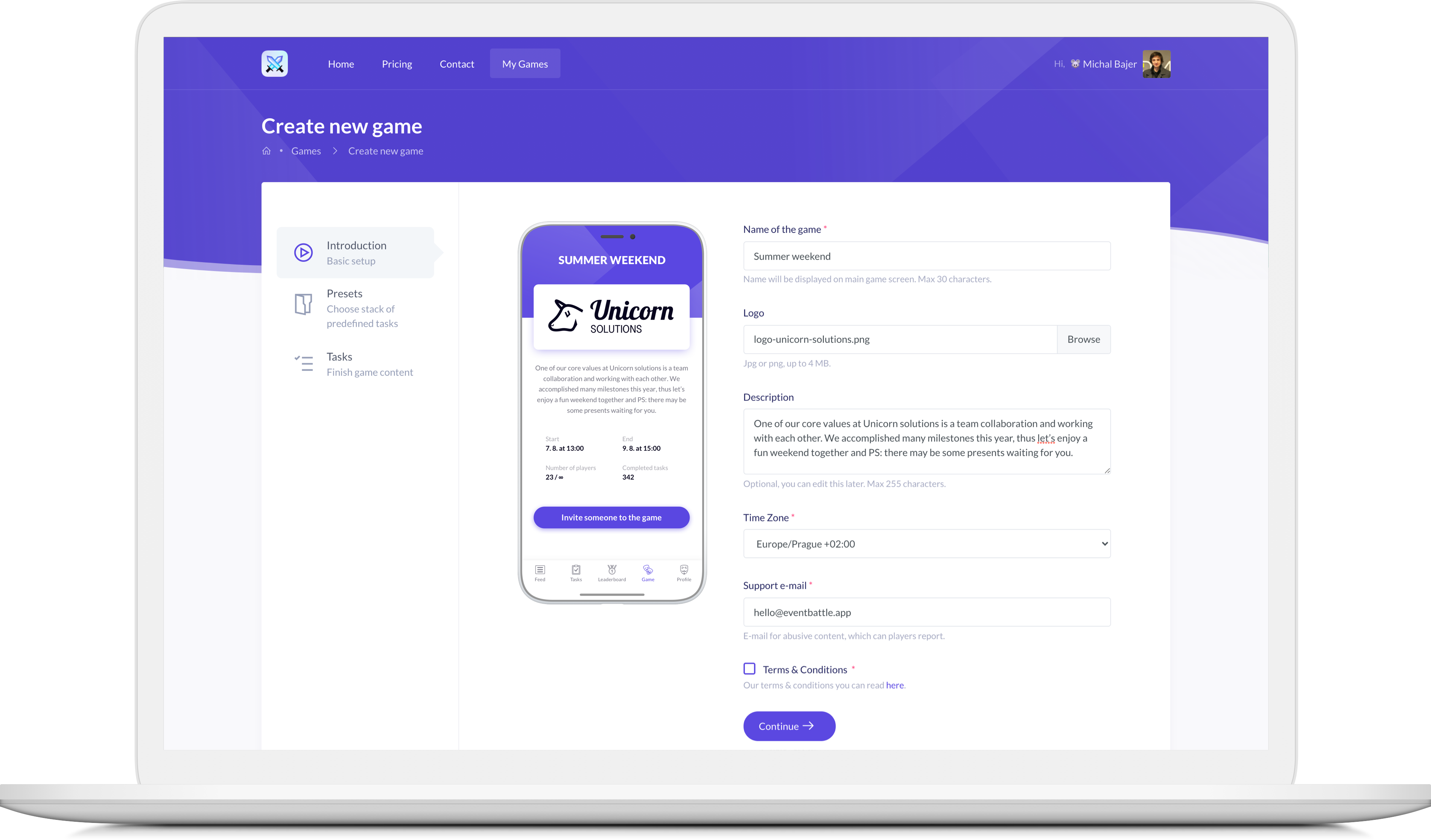 Game creation on desktop